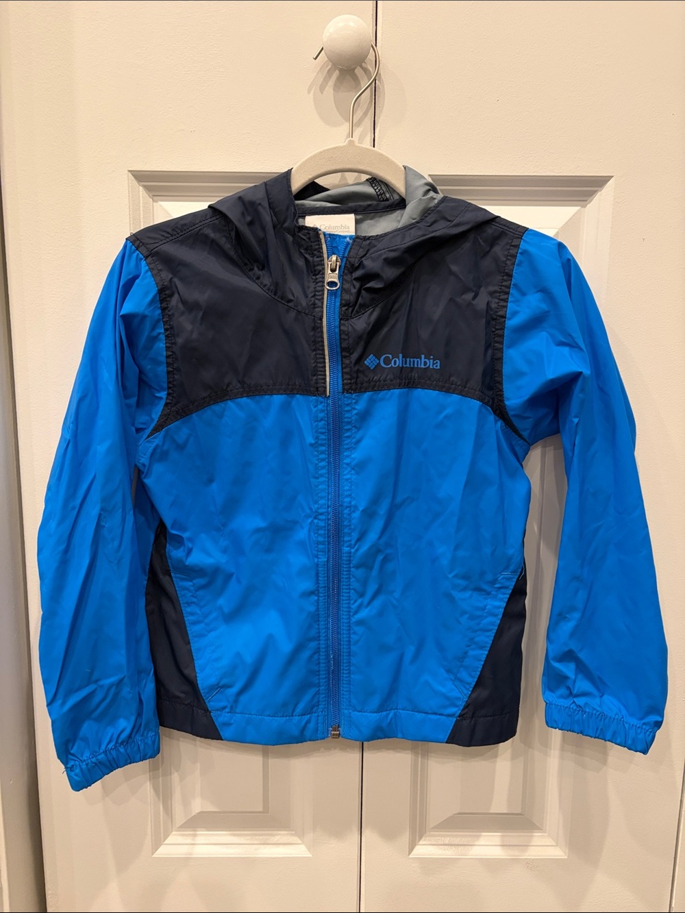 Columbia Bright Blue and Navy Kids' Hooded Shell Rain Jacket XXS